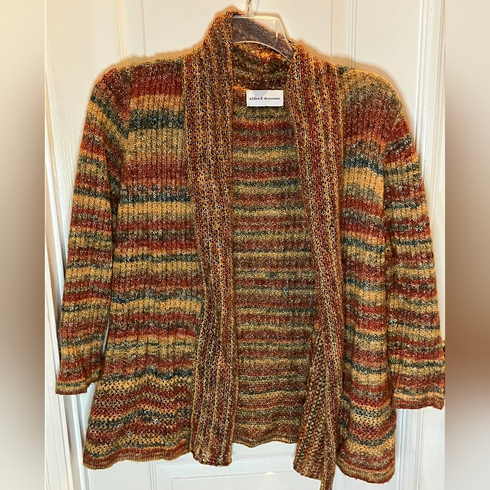 Alfred Dunner Autumn Tones Striped Cardigan Size Small